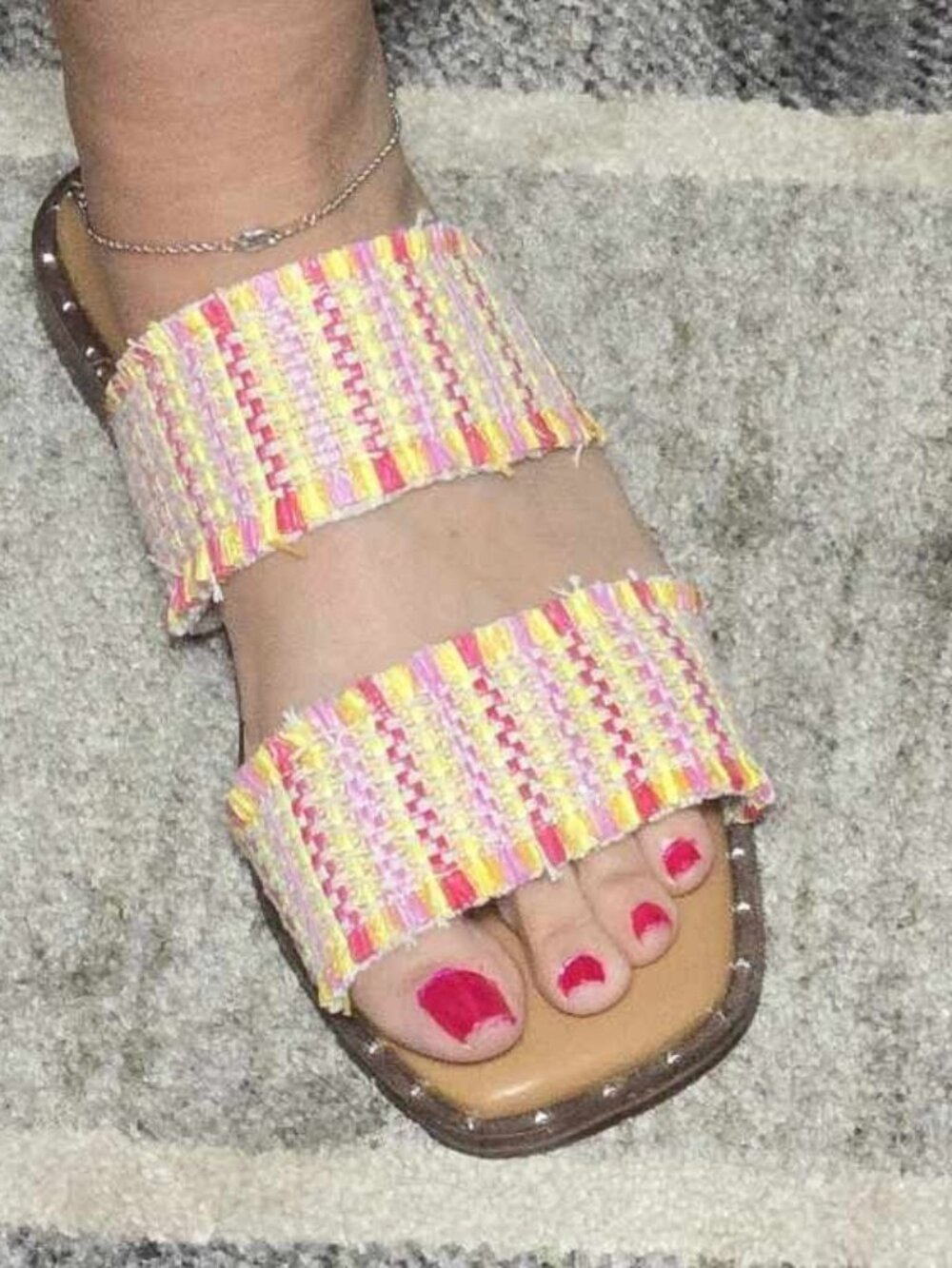 Corkys Afrayed of What – Frayed Strap Slip-On Sandals for Women in Pink